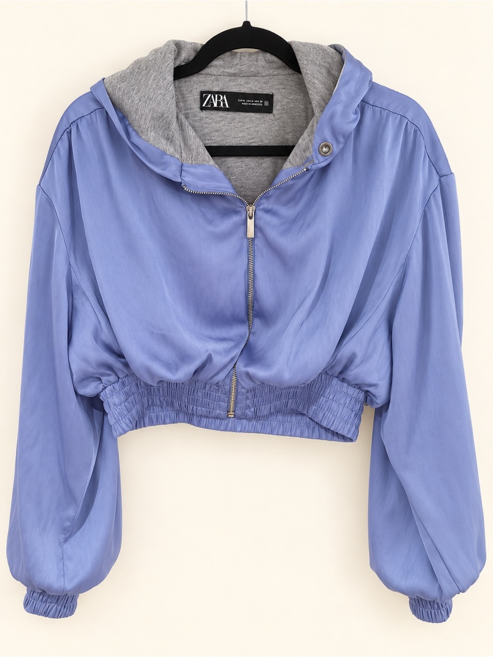 ZARA Periwinkle Blue Cropped Hooded Windbreaker Jacket Size M